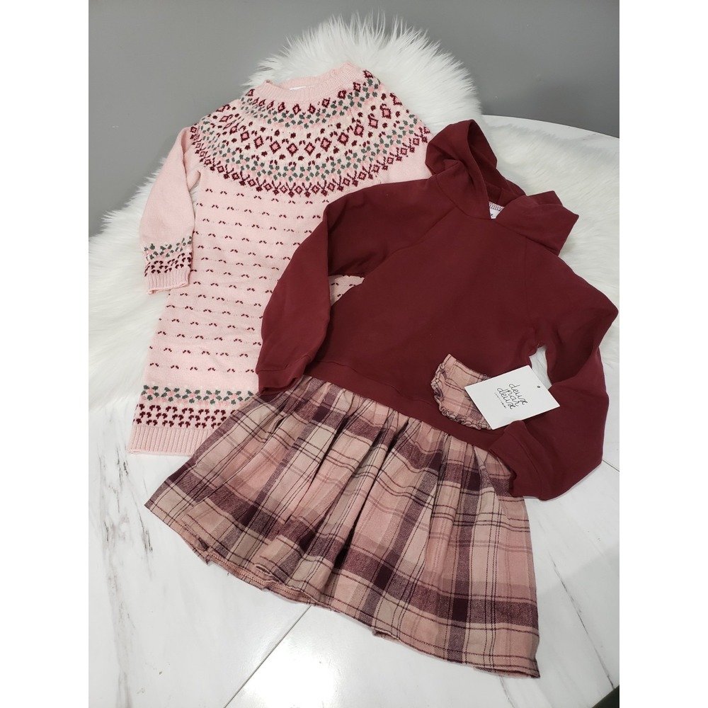 NEW LOT 2‎ Deux Par Deux GIRLS SIZE 4 SWEATER DRESS PINK PLAID FALL TODDLER